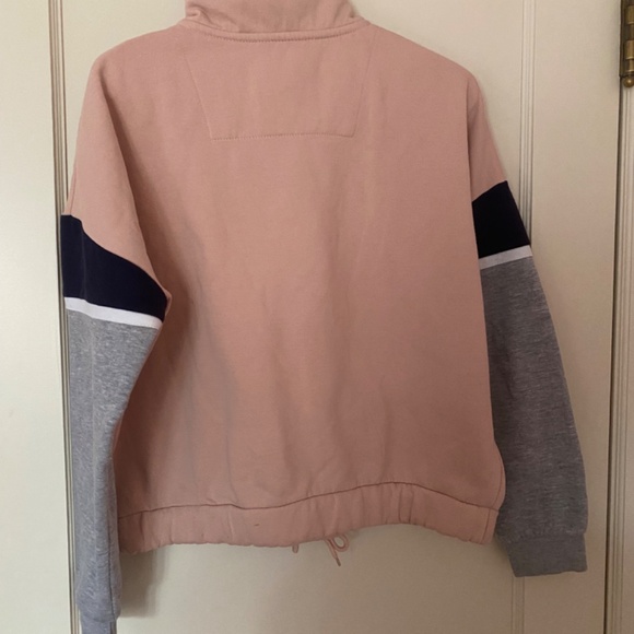 Pink quarter zip and colour block grey, white and blue sleeves, size S - Picture 4 of 7